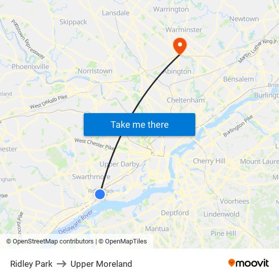 Ridley Park to Upper Moreland map