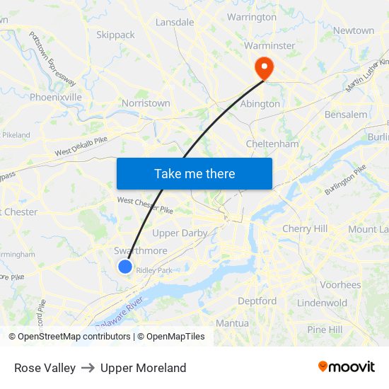 Rose Valley to Upper Moreland map