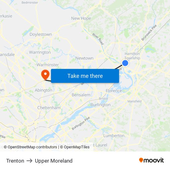 Trenton to Upper Moreland map