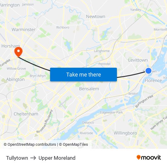 Tullytown to Upper Moreland map