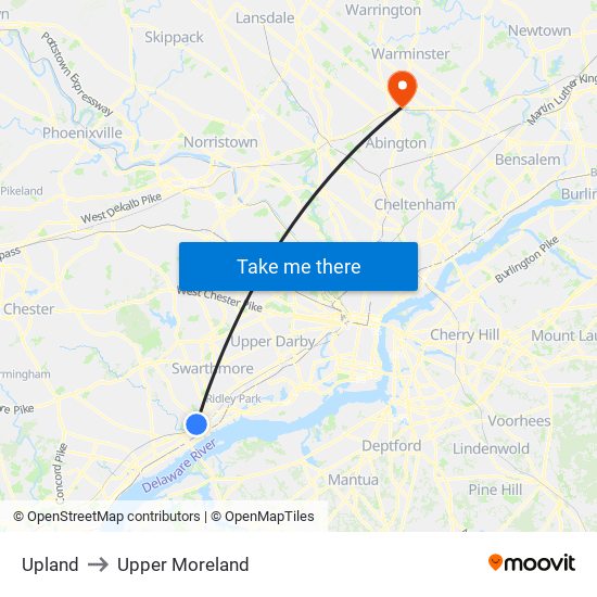 Upland to Upper Moreland map