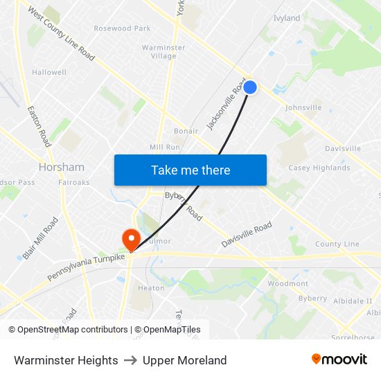 Warminster Heights to Upper Moreland map