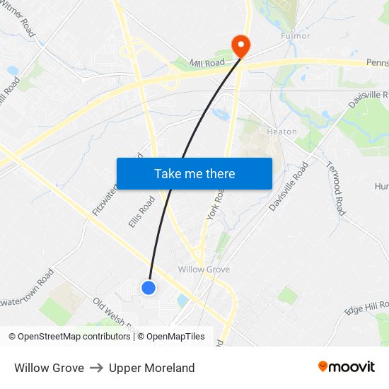 Willow Grove to Upper Moreland map