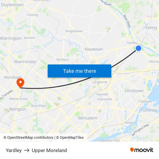 Yardley to Upper Moreland map