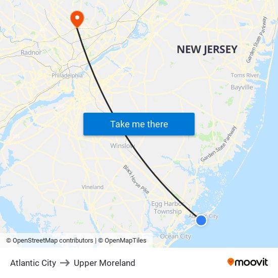 Atlantic City to Upper Moreland map
