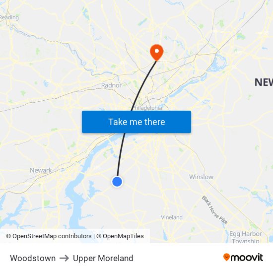Woodstown to Upper Moreland map