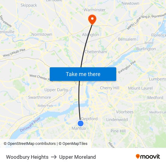 Woodbury Heights to Upper Moreland map