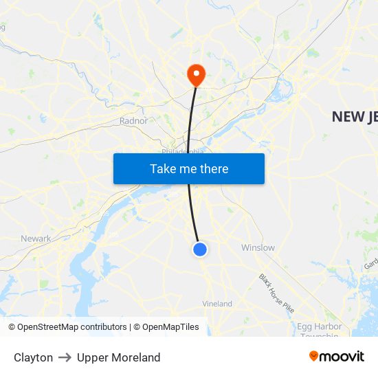 Clayton to Upper Moreland map