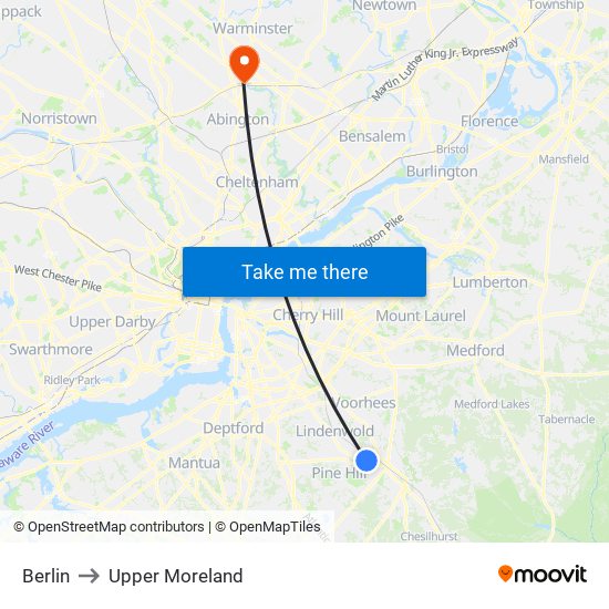 Berlin to Upper Moreland map