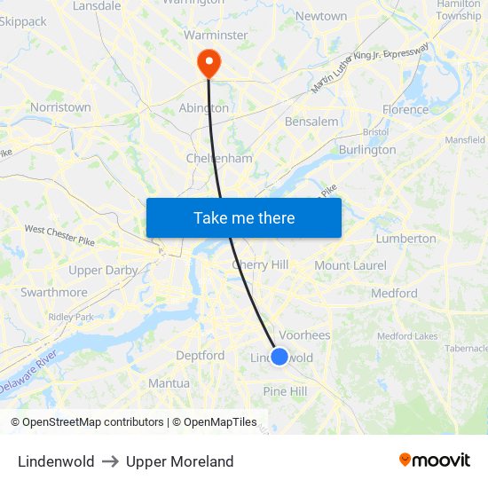 Lindenwold to Upper Moreland map