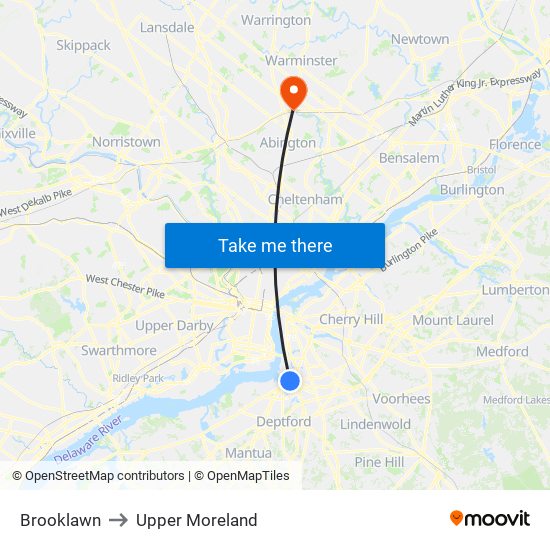 Brooklawn to Upper Moreland map