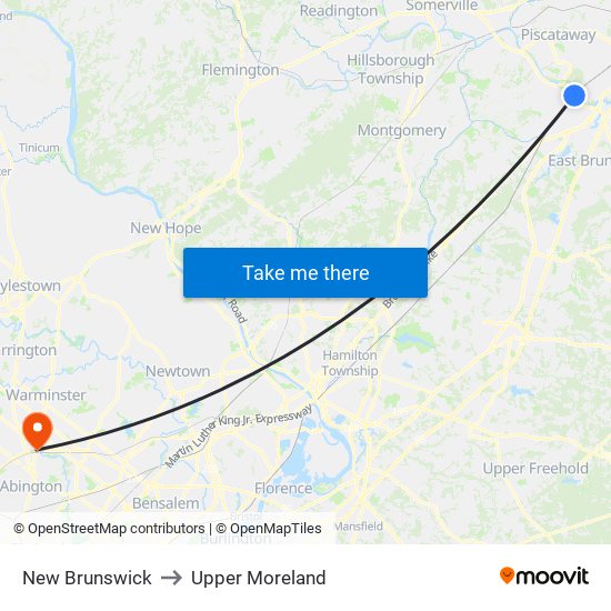 New Brunswick to Upper Moreland map