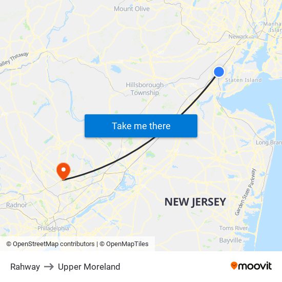 Rahway to Upper Moreland map