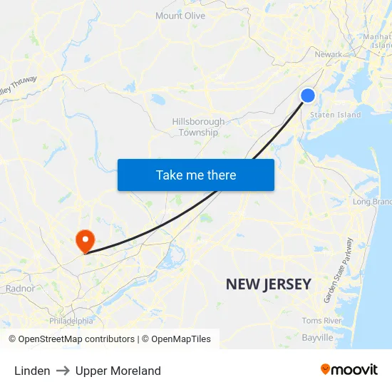 Linden to Upper Moreland map