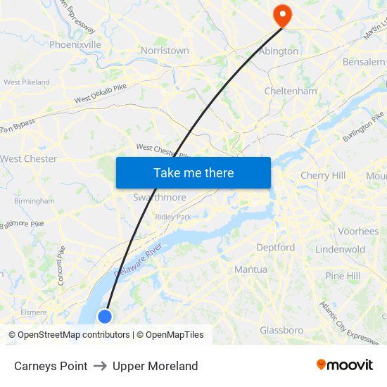 Carneys Point to Upper Moreland map