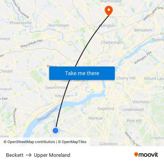Beckett to Upper Moreland map