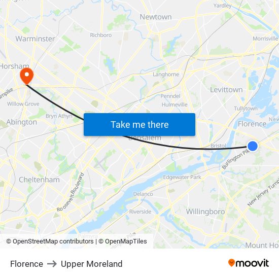 Florence to Upper Moreland map