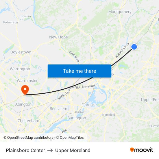 Plainsboro Center to Upper Moreland map