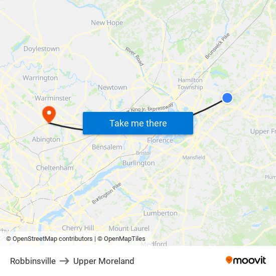 Robbinsville to Upper Moreland map