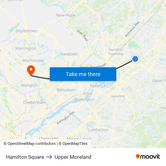 Hamilton Square to Upper Moreland map
