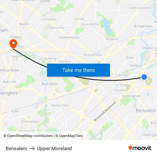 Bensalem to Upper Moreland map