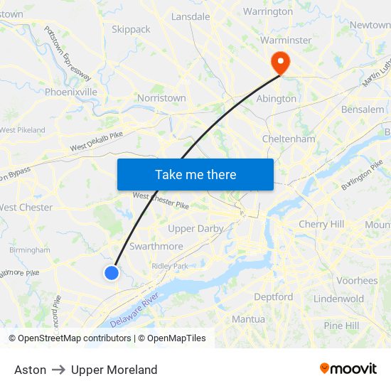 Aston to Upper Moreland map