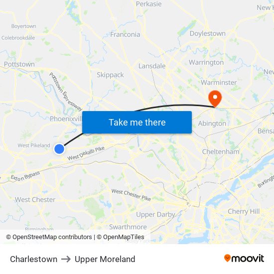 Charlestown to Upper Moreland map