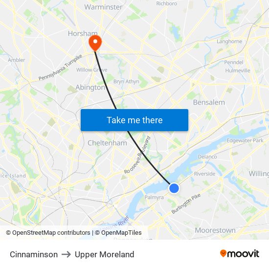 Cinnaminson to Upper Moreland map