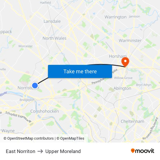 East Norriton to Upper Moreland map