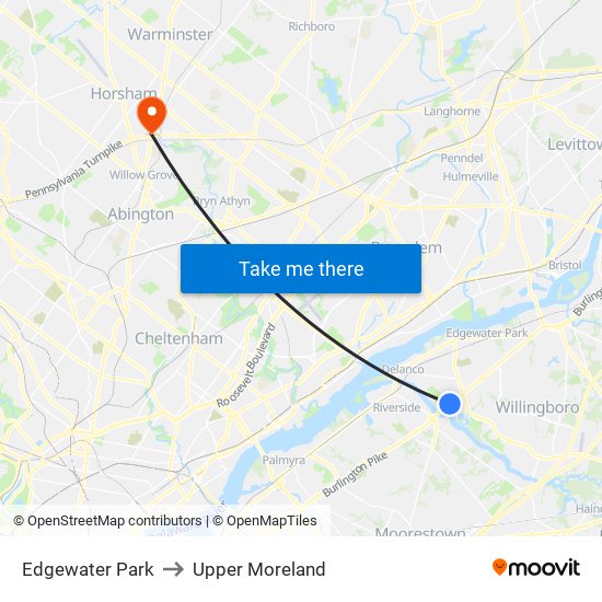 Edgewater Park to Upper Moreland map