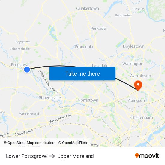 Lower Pottsgrove to Upper Moreland map