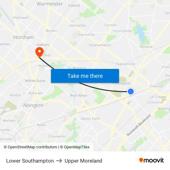 Lower Southampton to Upper Moreland map