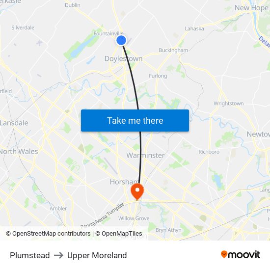 Plumstead to Upper Moreland map