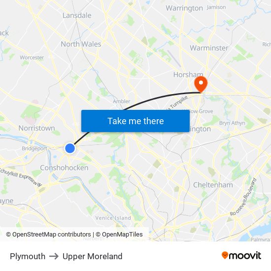 Plymouth to Upper Moreland map