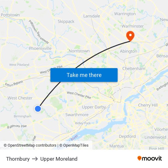 Thornbury to Upper Moreland map