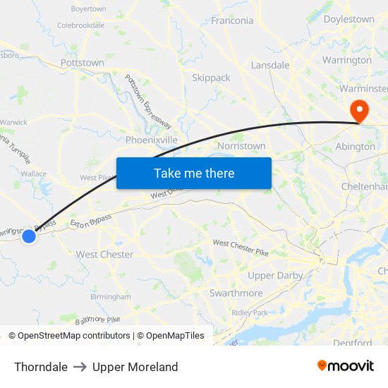 Thorndale to Upper Moreland map