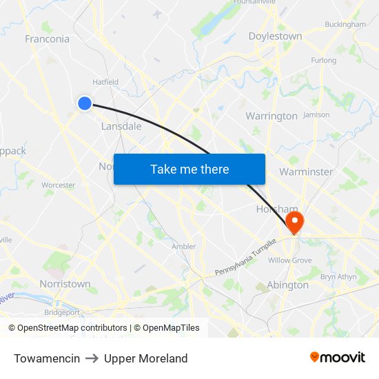 Towamencin to Upper Moreland map