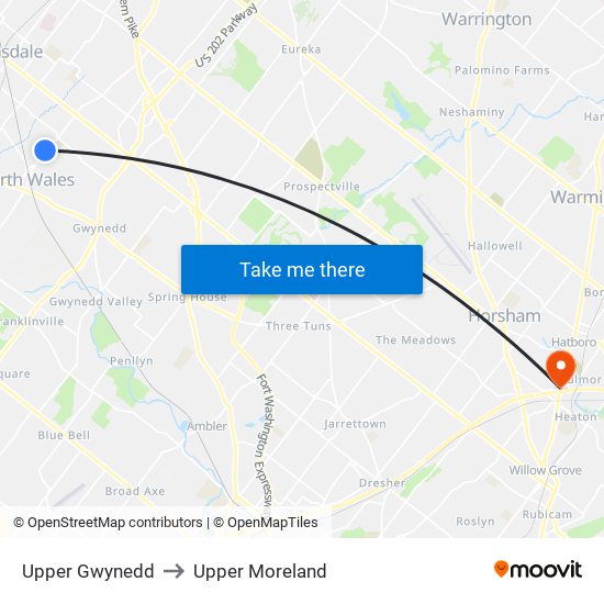 Upper Gwynedd to Upper Moreland map