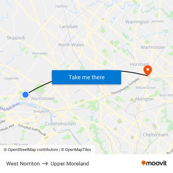 West Norriton to Upper Moreland map