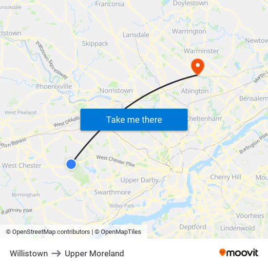 Willistown to Upper Moreland map