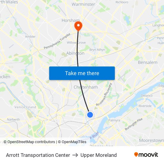 Arrott Transportation Center to Upper Moreland map