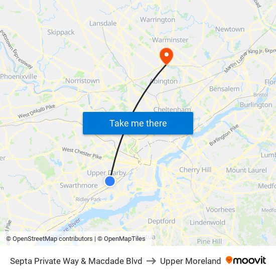 Septa Private Way & Macdade Blvd to Upper Moreland map