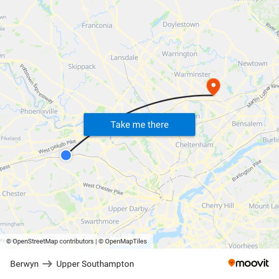 Berwyn to Upper Southampton map