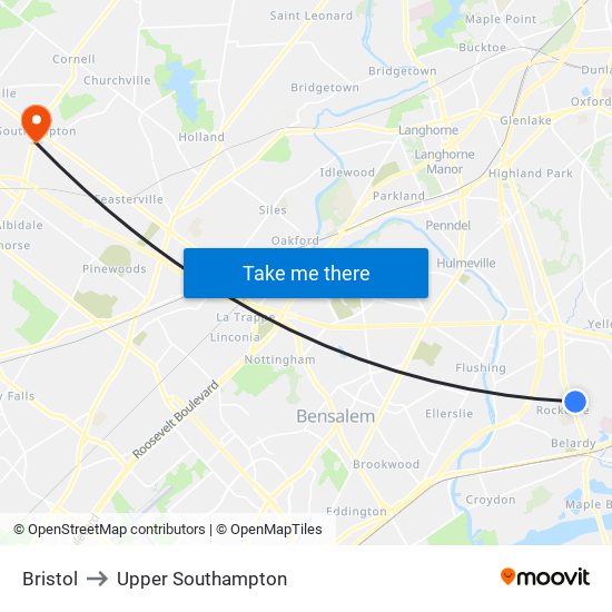 Bristol to Upper Southampton map