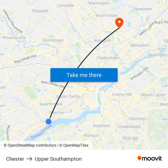 Chester to Upper Southampton map