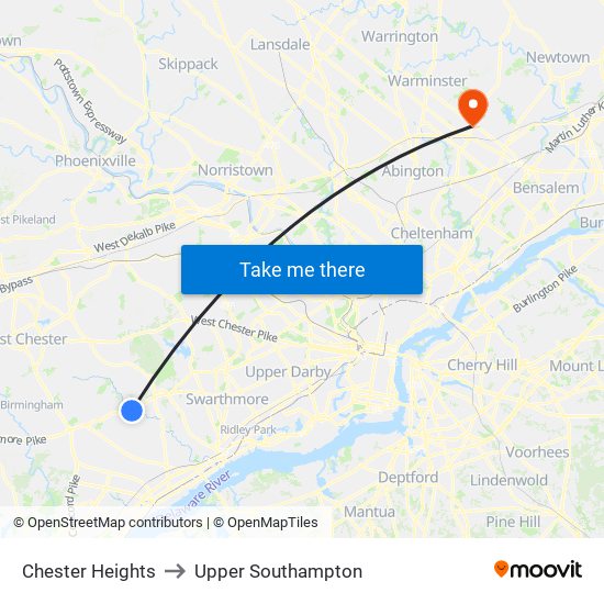 Chester Heights to Upper Southampton map