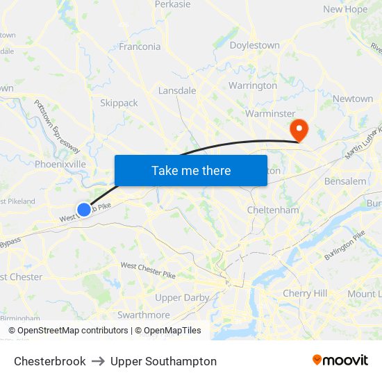 Chesterbrook to Upper Southampton map