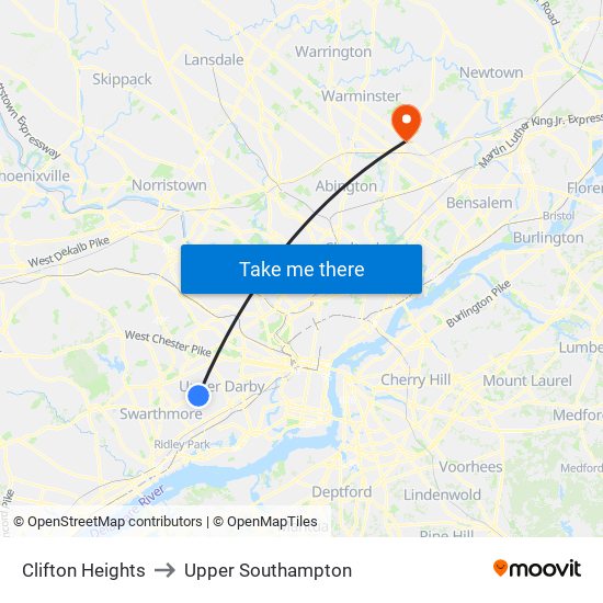 Clifton Heights to Upper Southampton map