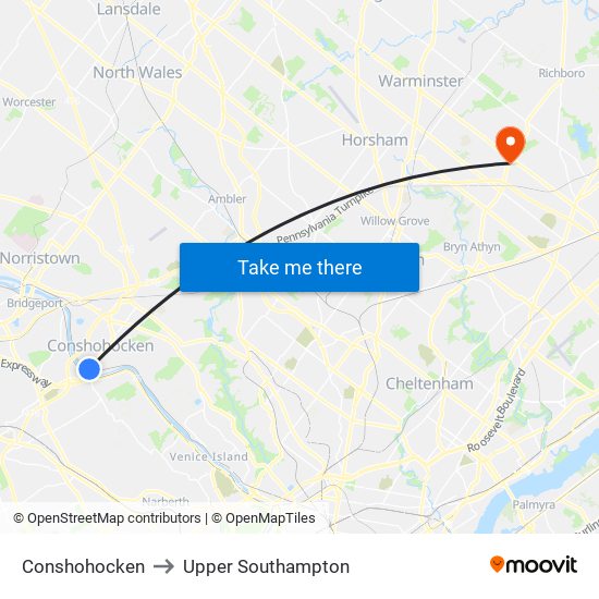 Conshohocken to Upper Southampton map