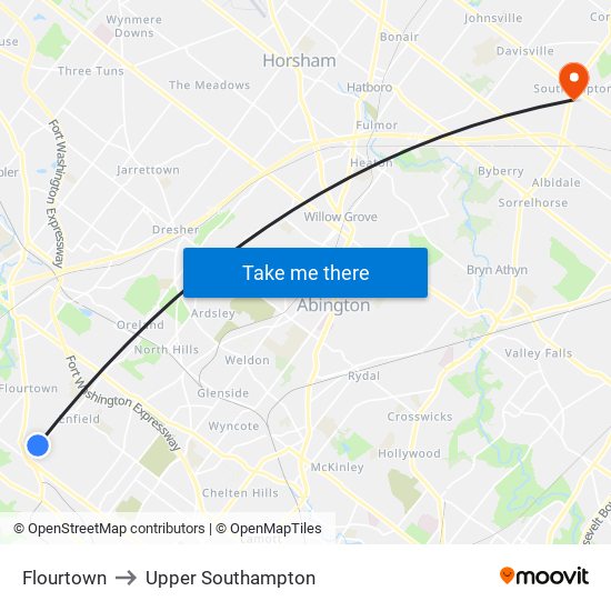 Flourtown to Upper Southampton map